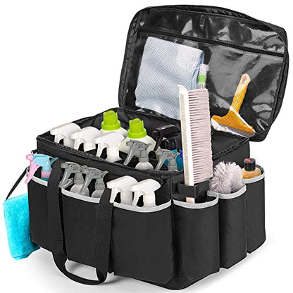 HODRANT Extra-Large Cleaning Caddy with EVA Hard Bottom, High Capacity Cleaning Supplies Organizer for Housekeeping & Home Work, Cleaner Tools Tote Bag with Shoulder Strap, Patent Design