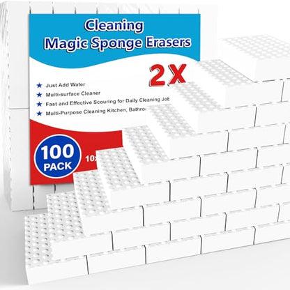 SmilinFit Magic Sponge Erasers, 100 Pack 2X Density Stronger Melamine Sponge Foam Pads, Multi-Functional Household Cleaning Cleaner for Kitchen, Bathroom, Bathtub, Sink, Wall Cleaner - size: 100PCS