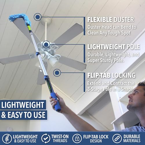 EVERSPROUT 3 Foot Flexible Microfiber Ceiling & Fan Duster | Bendable to Clean Any Fan Blade | Removable & Washable Brush Head | 3-Stage Lightweight Aluminum Extension Pole - size: 3 Foot