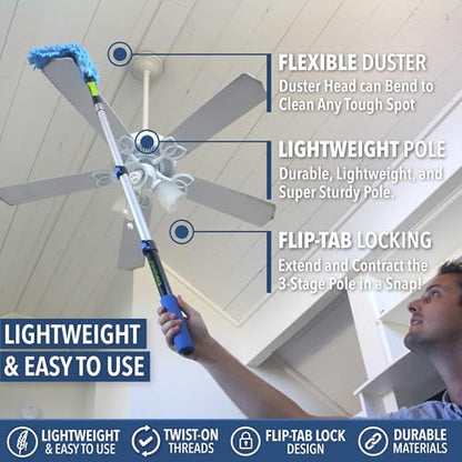 EVERSPROUT 3 Foot Flexible Microfiber Ceiling & Fan Duster | Bendable to Clean Any Fan Blade | Removable & Washable Brush Head | 3-Stage Lightweight Aluminum Extension Pole - size: 3 Foot
