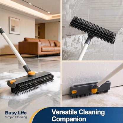 Yocada Floor Scrub Brush with Long Handle 3 in 1 Dual-Sided Stiff Bristle Scrubber Brush and Scrape Squeegee Indoor&Outdoor for Cleaning Bathroom Kitchen Patio Pool Garage Wall Deck 53.9"