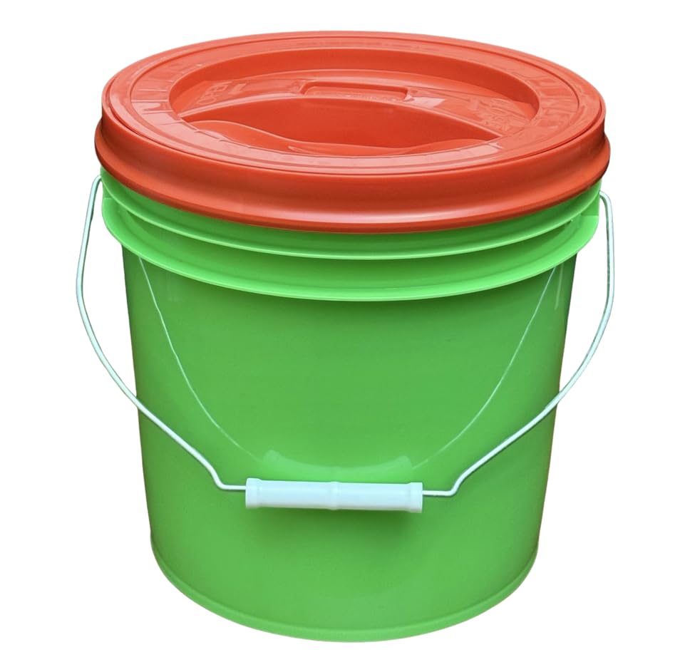 House Naturals 2 Gallon Food Grade - BPA Free Made in USA Buckets Lime Color pails with Screw On Gasket Lids (1, Lime - Red lids) - color: Lime - Red Lids
