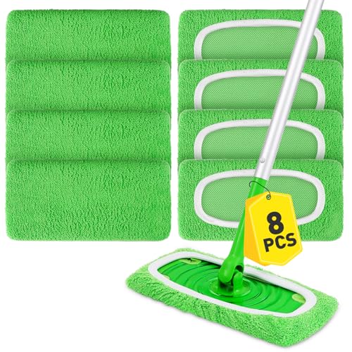 8Pcs Reusable Microfiber Mop Pads Compatible with Swiffer Sweeper,Replacement Dry Sweeping Cloths & Wet Mopping Pads Refills,Washable Mop Pads for Multi-Surface Floor Cleaning - color: Green