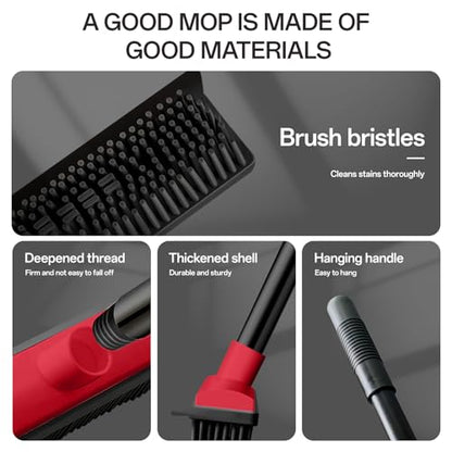 Rubber Broom with Hair Removal Gloves for Carpet Pet Hair Remover,50 inch Long Handled Fur Remover Rake,Portable Detailing Lint Brush,Pet Removal Fluff Carpet, Hardwood Floor and Tile,Red