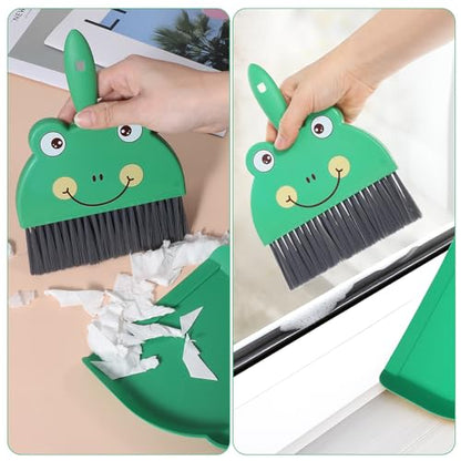 Tyqour Green Small Dustpan and Brush Set Cute Mini Hand Broom and Dustpan Set Portable Durable Desktop Cleaning Supplies for Tabletop Debris Keyboards