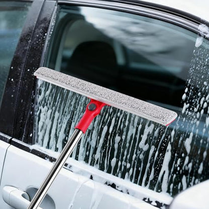 86.6" Window Squeegee for Home, Squeegee for Window Cleaning Kit with 6-Section Adjustable Long Handle, 16" & 12" Glass Scraper Squeegee for Shower Glass Doors & Windshield, Includes 4 Microfiber Pads - style: Window Cleaning Kit-2 Blade