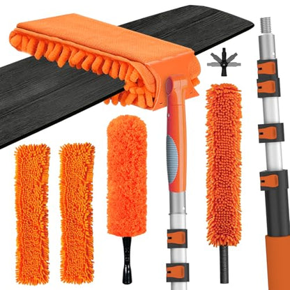 LAANPOLE 26FT Reach Ceiling Fan Cleaner Duster, Fan Blade Cleaner Kit with 5-20FT Extension Pole, Microfiber Duster & Replaceable Cleaning Cloth for Blades, Ceiling, Furniture - size: 20FT