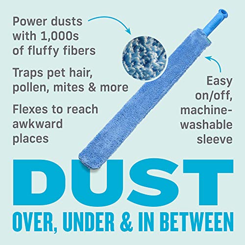 E-Cloth Cleaning & Dusting Wand - Long Hand Dusters for Cleaning, Reusable Microfiber Duster Washable, Cleans Dust & Pet Hair, Flexible Foam for Hard-to-Reach Ceiling Fan Blades - Blue (1 Pack) - size: Wand Old Version
