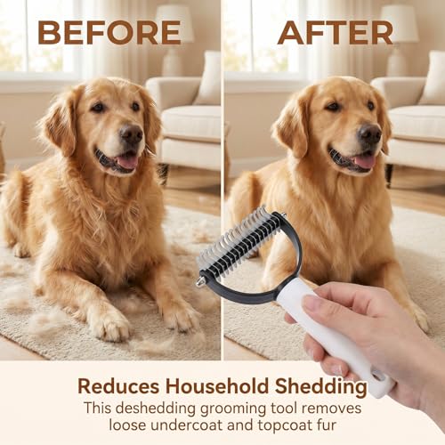 2-In-1 Double Sided Dematting Comb for Cats & Dogs, Multi-Functional Pet Detangling Comb, Double Sided Lint Remover Comb with Lint Roller, Suitable for Both Long and Short Haired Pets (Brown) - color: Brown