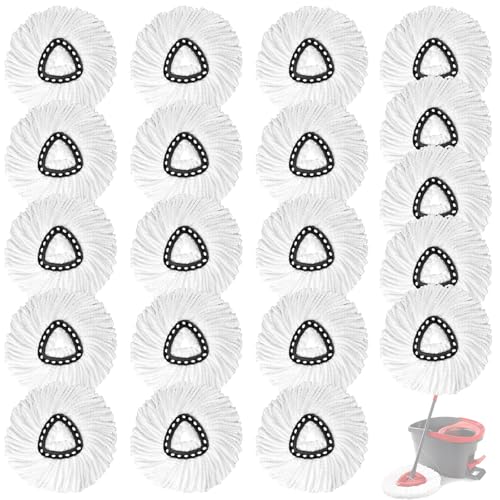 20Pack Spin Mop Replacement Heads,Spinning Mop Replace Head for Floor Cleaning, 100% Microfiber Mop Head Replacement Compatible with Triangle Spin Mop Refill for Easy Wring Mop,White - size: 20Pack