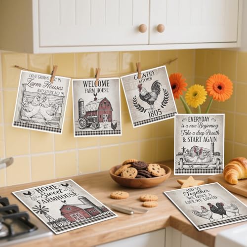 Reusable Swedish Dishcloths for Kitchen, 6PCS Farm House Cellulose Sponge Paper Towels Washable, Country Absorbent Fast Drying Swedish Dish Cloth for Home Cleaning - style: Farmhouse