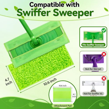 FIXSMITH Reusable Mop Pads Compatible with Swiffer Sweeper and All 10-12 inch Flat mops, 8 Pack Washable Wet Dry Mop Refills, Microfiber Mop Replacement Heads for Floor Cleaning