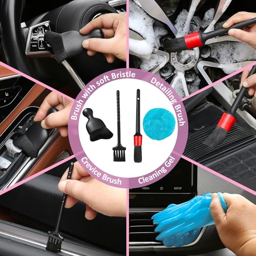 Qydipclin 10pcs Windshield Cleaner Tool, Car Window Cleaning Wash Kit with 4 Reusable Microfiber Pads 1 Spray Bottle and Extendable Handle Auto Glass Wiper Kit, Pink - color: Pink