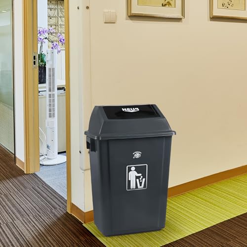 13 Gallon Plastic Swing Top Trash Can, 4 Pack Plastic Kitchen Garbage Can, Gray