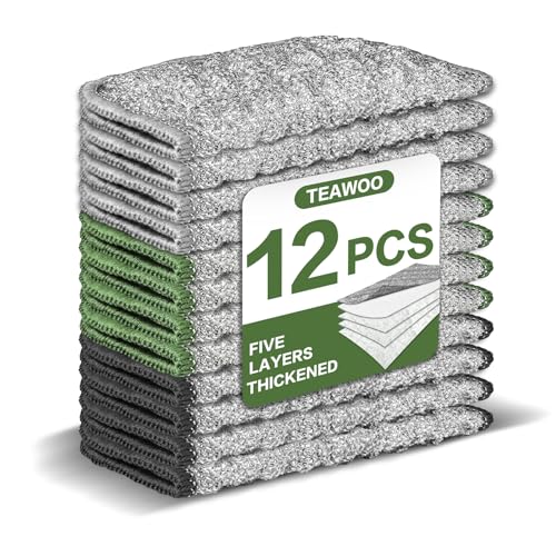 TEAWOO 12 PCS Five-Layer Non-Scratch Multipurpose Steel Wire Dishcloths, Reusable Quick-Dry Odor-Free Scrub Cloths for Dishes, Kitchen Cleaning Cloths for Cookware, Sinks, Stove - color: 12 Pack