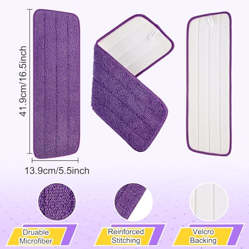 16.5 inch Reusable Mop Pads Microfiber Spray Mop Replacement Heads for Wet/Dry Mops Compatible with Bona Floor Care System (5 Pack) - color: Purple