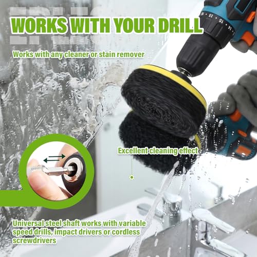 4 Inch Drill Brush Scrub Pads Cleaning Kit, 5X Faster Cleaning, Reusable Double Sided Scrub Pad for Bathroom Shower Tub Tile Grout Kitchen Toilet Hard Surfaces, 9 Pack(Black) - color: Black
