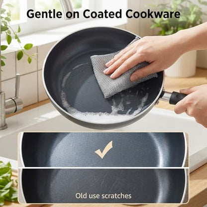 Metal Dish Cloth, Non Scratch Steel Wool Scrubber for Wet and Dry Cleaning, Reusable Single Layer Design for Dishes Sinks Stove Tops and Nonstick Cookware, Silver 5 Pack