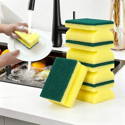 10pcs Dual-Sided Yellow & Green Cleaning Sponges - Super Absorbent, Non-Scratch Durable Polyurethane Sponges for Kitchen, Bathroom, Multi-Surface Household Cleaning