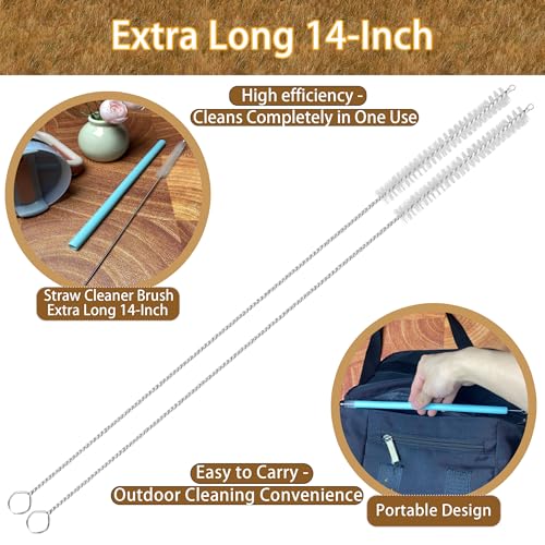 14 Inch Straw Cleaner Brush Extra Long, 4-PCS Straw Brush Extra Long with Nylon Bristles, Extra Wide 12mm diam Straw Cleaning Brush for Reusable Straws, Coffee Machine and Baby Bottles.