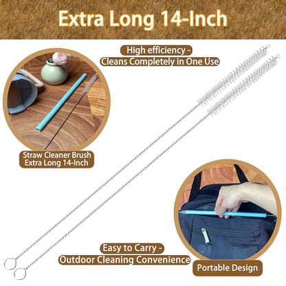 14 Inch Straw Cleaner Brush Extra Long, 4-PCS Straw Brush Extra Long with Nylon Bristles, Extra Wide 12mm diam Straw Cleaning Brush for Reusable Straws, Coffee Machine and Baby Bottles.