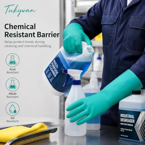 15 Mil Chemical Resistant Nitrile Gloves, Latex free Durable Cleaning Gloves, Resist Acid, Alkali, Solvent and Oil - color: 5 Pair-green, size: Small