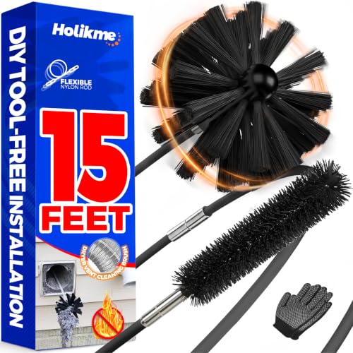 Holikme 15 Feet Dryer Vent Cleaner Kit, Lint Remover, Extends Up to 15 Feet, Synthetic Brush Head, Use with or Without a Power Drill,Black - color: Black