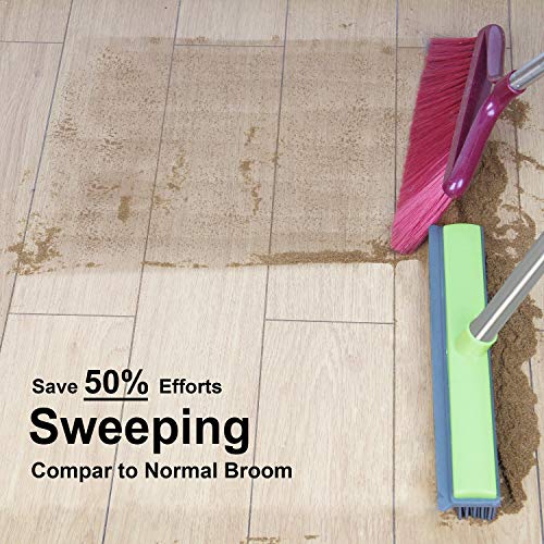 LandHope Push Broom Long Handle Rubber Bristles Sweeper Squeegee Edge 59 inches Non Scratch Bristle Broom for Pet Cat Dog Hair Carpet Hardwood Tile Windows Clean Water Resistant (Multi Segment Handle) - color: Grey-green