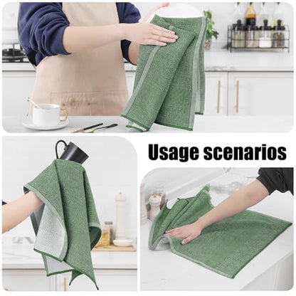 Homaxy Premium Kitchen Towels(18”x 28”, 3 Pack), Large Cotton Kitchen Hand Towels, Flat and Terry Dish Towels, 380 GSM Highly Absorbent Tea Towel Set with Hanging Loop, Grass Green - color: Grass Green, style: 3-pack