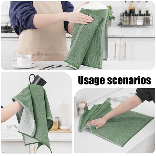 Homaxy Premium Kitchen Towels(18”x 28”, 12 Pack), Large Cotton Kitchen Hand Towels, Flat and Terry Dish Towels, 380 GSM Highly Absorbent Tea Towel Set with Hanging Loop, Grass Green - color: Grass Green, style: 12-pack