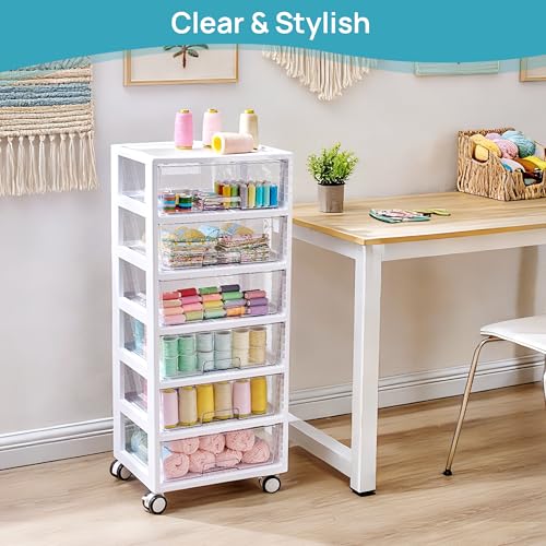 Vtopmart 6-Tier Rolling Cart with Deep Drawers, Clear Plastic Storage Organizer for Art & Craft Supplies, Toy, Office, Classroom, Bedroom, Bathroom - style: 6 Tier 6 Drawers