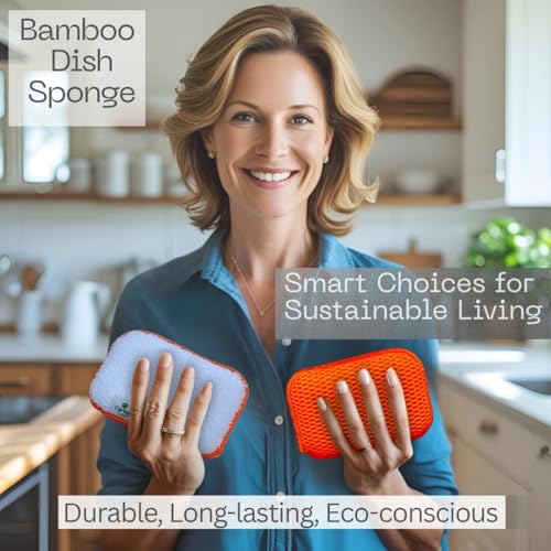 Kitchen Dish Sponge Set, Dual Sided with Rayon derived from Bamboo and Mesh, Non Scratch Kitchen Cleaning Sponge Extra Absorbent Dish Sponge with Long Lasting Durable Scrubber, 6 Pack