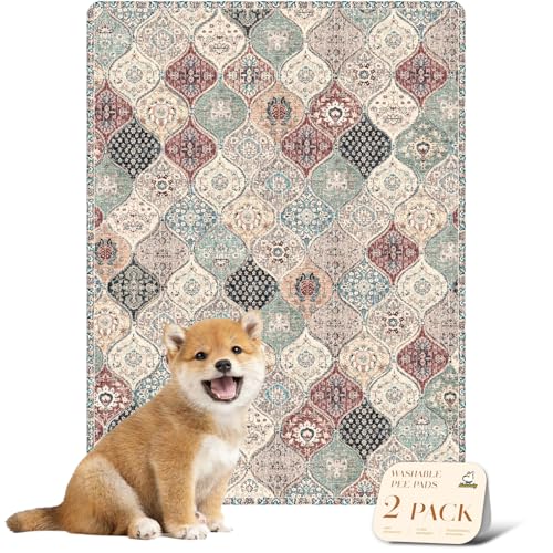 nunubaby Washable Pee Pads for Dogs, Stylish, Non-Slip and Leak-Proof Pee Pads. Reusable Potty Pads for Dogs for Crates and Floors.(Dark Red/Multi,18" x24" ) - color: Dark Red/Multi, size: 18x24 Inch (Pack of 2)