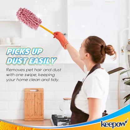 KEEPOW 6 Pack Pink Duster Refills Compatible with Swiffer Duster Handle, Reusable Microfiber Pads Compatible with Swiffer Heavy Duty Dusters, 360 Dusting for Cleaning Window(Handle is Not Included) - color: Pink-6 Pack