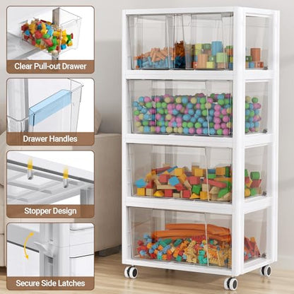 Extra Large Storage Drawer Cart with Wheels, Stackable Storage Boxes 2 Tier-2 Drawer Clear Plastic Organizer Container Rolling Cabinet for Art Crafts Supplies Under Desk Home Office Bedroom Bathroom