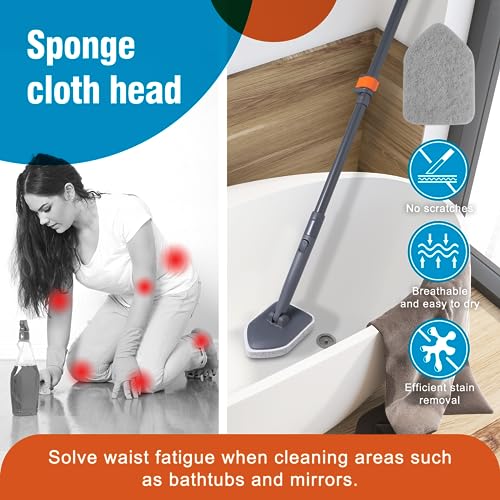 CLEANHOME Tub Tile Scrubber Brush with 3 Different Function Cleaning Pads and 56" Extendable Long Handle-No Scratch for Cleaning Bathroom Kitchen Toilet Wall Sink,Orange - color: Orange
