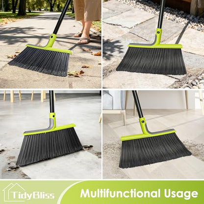 TidyBliss Outdoor Broom Heavy Duty, 56 inches Tall Commercial Soft Bristle Angle Brush for Sweeping Outside Patio Garden Porch Deck Shop Restaurant Garage House Lobby Hardwood Floors (Green)