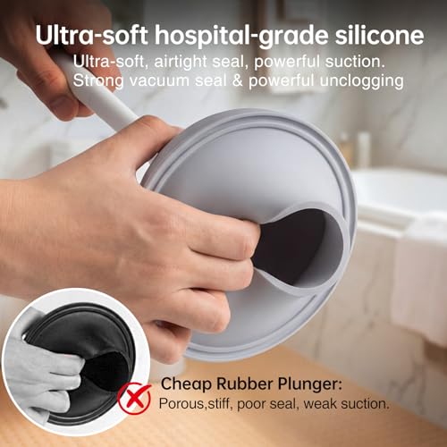 Lefree, 2 in 1 Toilet Brush and Plunger Set with Silicone Bristles, Plastic Material, Includes Holder, White/Black, for Deep Cleaning - color: A-white, size: 2 Pack