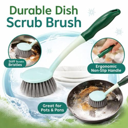 Dish Kitchen Sink Cleaning Brush | Tough Bristle Scrubber with Comfortable Grip | Bathroom Tile & Utensil Cleaner | Multipurpose Household Cleaning Tool | Pack of 2 - style: Long Handle Sink Brush Pack of 2