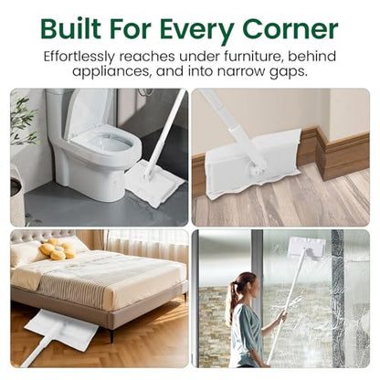 Reusable Microfiber Floor Mop System, Wet & Dry Sweeper Kit, Includes 1 Sweeper Handle, 10 Disposable Power Mop Pads, Dry & Wet Use for Hardwood, Tile, and Laminate Floor