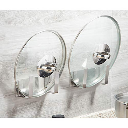 Pot Lid Rack, Wall Mounted 304 Stainless Steel Pan Lid Organizer Holder, 3M Self Adhesive, Kitchen Cooking Utensil Tool (Silver, Set of 2) - color: Silver(Set of 2)