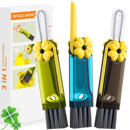 3 in 1 Cup Lid Cleaning Brush, Multifunctional Gap Cleaning Brush, Home Kitchen Crevice Brush, Portable Bottle Cleaner Brush for Cleaning Tight Spaces, Bottle Gaps, Travel Mug Caps(3 PCS) - color: Green, Blue, Gray(3pcs)