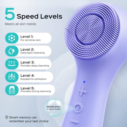 COSLUS Face Scrubber Facial Cleansing Brush: 2 in 1 Spin and Vibration Patented Tech, Silicone Electric Exfoliator Scrubber with Automatic Foaming, Waterproof Face Cleanser Brush for Men (Purple) - color: Purple