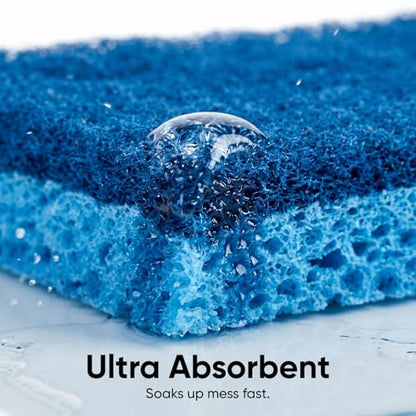 Superio Non-Scratch Cellulose Sponge Scrub (12-Pack) Heavy Duty Kitchen Sponges Scrubbers with Scouring Pad (Blue) - color: Blue, size: 12-pack