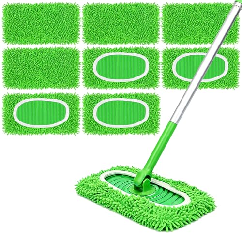 Septo 8Pcs Reusable Microfiber Mop Pads, Replacement Compatible with Sweeper Mop, Refills & Washable Dry Sweeping Cloths for Surface Hardwood Floor Cleaning(Grass Green)