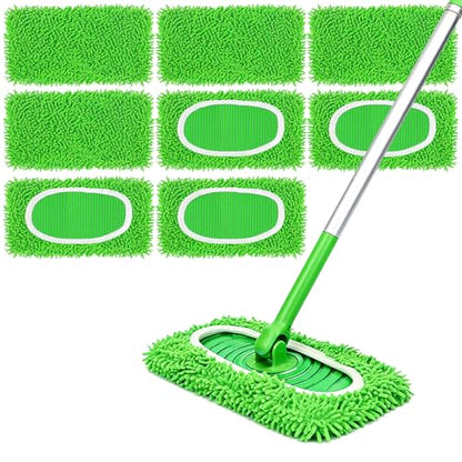 Septo 8Pcs Reusable Microfiber Mop Pads, Replacement Compatible with Sweeper Mop, Refills & Washable Dry Sweeping Cloths for Surface Hardwood Floor Cleaning(Grass Green)