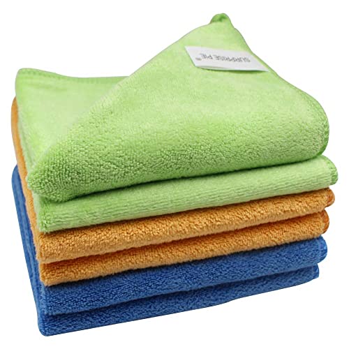 Microfiber Cleaning Cloth for Kitchen Housekeeping Dish Electronics Dust Rags Thick Lint Free Car Wash DryingTowel (12"x12") Green/Blue/Orange -6 Pack - color: Multi-colored