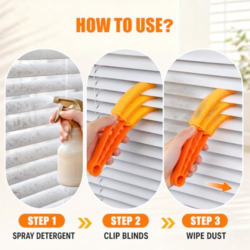 4 Pcs Window Blind Cleaner Duster Tool, Wood Blinds Cleaners Brush Tools with 4 Reusable Microfiber Sleeves for Window Shutters Blind Air Conditioner Jalousie Dust