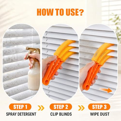 4 Pcs Window Blind Cleaner Duster Tool, Wood Blinds Cleaners Brush Tools with 4 Reusable Microfiber Sleeves for Window Shutters Blind Air Conditioner Jalousie Dust