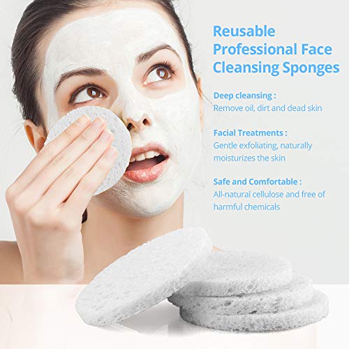 Natural Facial Cleansing Sponges- 20 Count Compressed Facial Sponges Cellulose Reusable Soft Cosmetic Esponjas para Faciales for Professional Makeup Removal, Facials Spa, Exfoliator, Skin Massage - color: White
